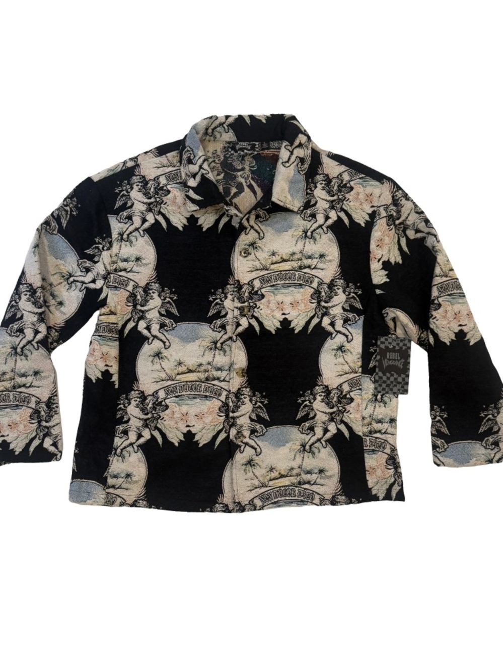 Rebel Vengeance Non Ducor Duco Cherub Jacquard Tapestry Jacket Size L NWT